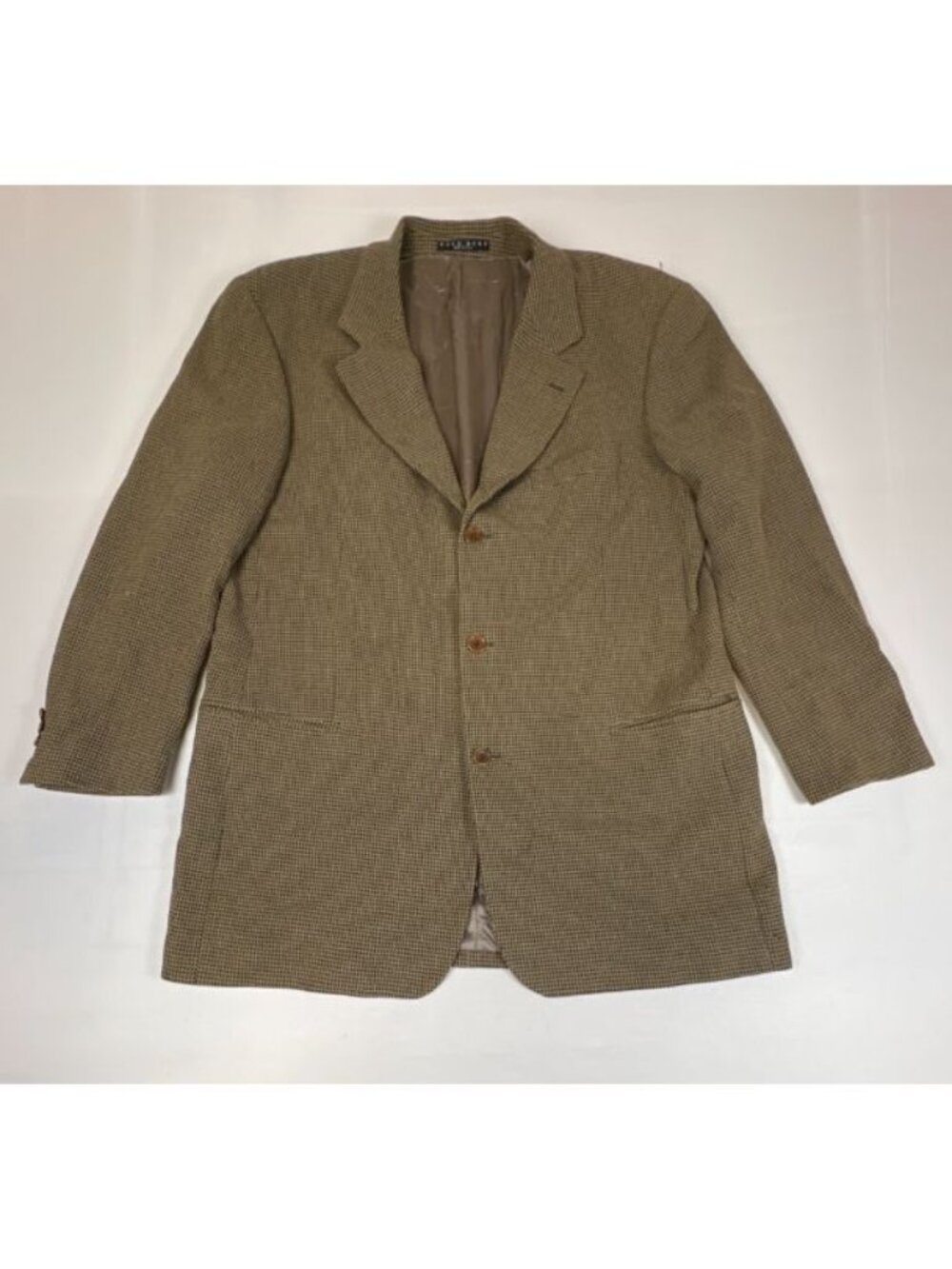 Hugo Boss Einstein Blazer Mens 46L Tan Brown Check Wool Made in USA Sport Coat